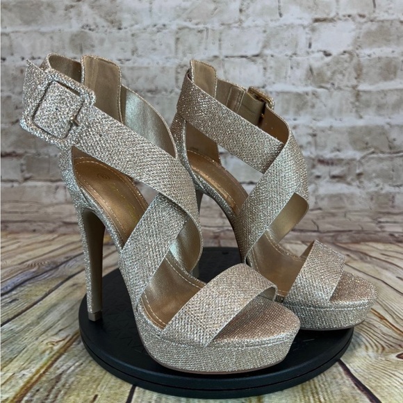 Dream Pairs Metallic Champagne Gold Open Toe Strappy High Heels Stilettos Size 6 - Picture 9 of 9